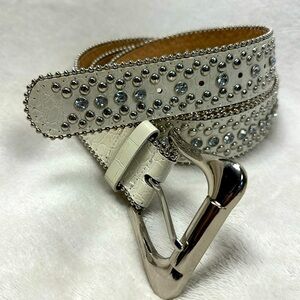 Beautiful White Rhinestones and Studs Belt Silver Buckle Western Sparkle XXL